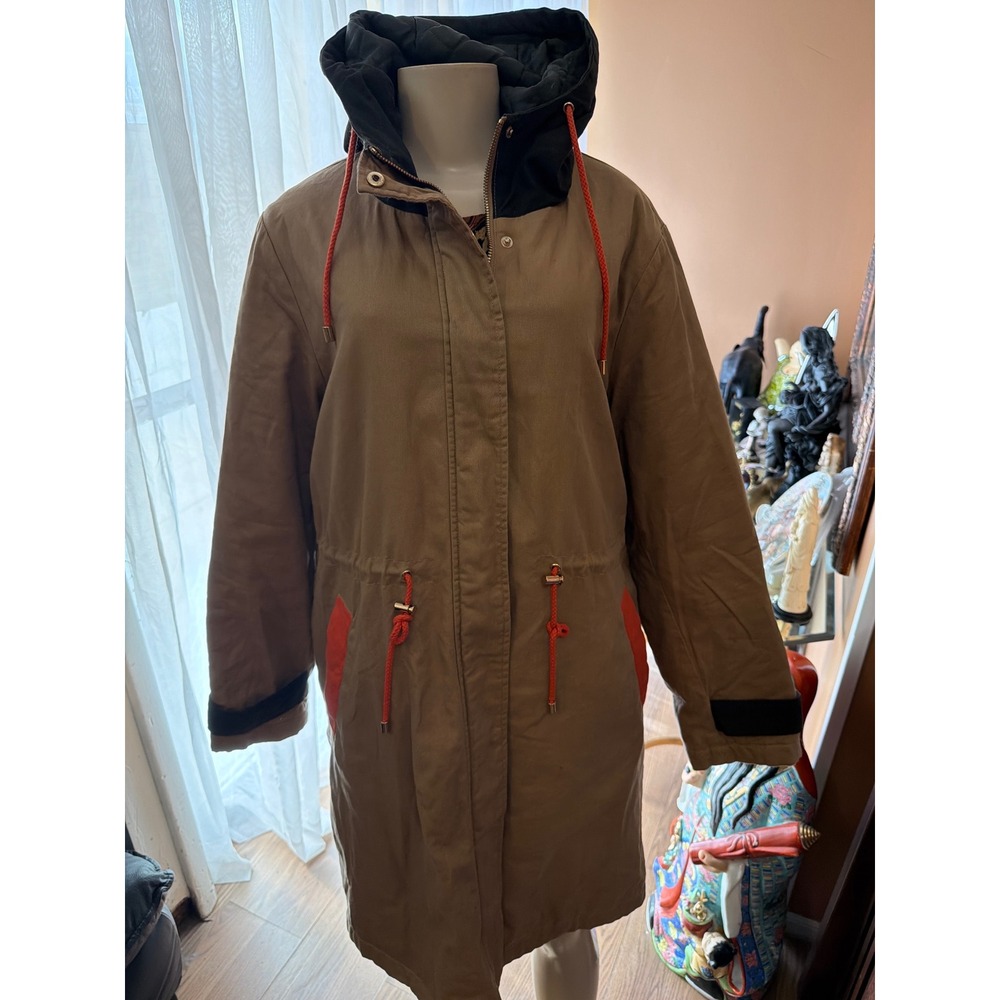Collection B New York‎ Tan Khaki Hooded Parka Jacket Orange Accents XL